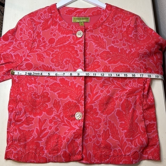 Sigrid Olsen Pink Floral Linen Blend Jacket Size Medium - Picture 8 of 10